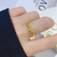 Pure 24K Yellow Gold Ring 999 Gold Geometry Ring Band