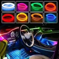 EL Wire String Strip Rope Tube Light Neon Light Glow Flat Edge Car Interior DIY Flexible Ambient Lamp Party Atmosphere Prop USB