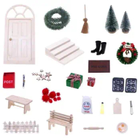 Doll House Furniture Wooden Doll House Christmas Furniture Set Solid Decorative Miniature Furnitures Safety Creative For Desktop