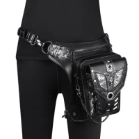 Vintage Steampunk Skull Biker Ladies Single Shoulder Crossbody Punk Chain Bag Men Rock Gothic Retro Waist Bag Streetwear Wallet