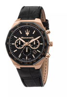 Maserati 【2年保修】 瑪莎拉蒂Stile系列 45mm 黑色皮革錶帶 男裝三眼多功能石英腕錶 R8871642001