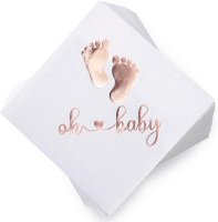 100Pcs Baby Shower Napkins 10 x 10 Inch Gold Foil Cocktail Napkins Paper “Oh Baby" Printed Sage Gree