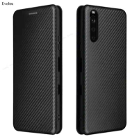 Luxury Carbon Fiber Leather Flip Cover for Sony Xperia 10 III Magnetic Wallet Card Slot Phone Case for Xperia 5 1 III 10 II Ace