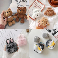 Autumn Winter Stuffed Fluffy Bear Corgi Dog Rabbit Penguin Case For AirPods 1 2 3 Silicone Wireless Headset Bluetooth Cover