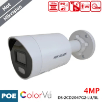 Hikvision DS-2CD2047G2-LU/SL 4MP Mini IP Camera ColorVu Strobe Light Audio Alarm H.265 Human Vehicle Detect CCTV Security Camera