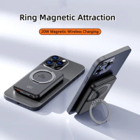 20W Magnetic Wireless Charger Power Bank 5000mAh for iPhone 15 14 Xiaomi Huawei PD20W Fast Charging Powerbank with Ring Holder