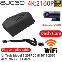 ZJCGO 4K DVR Dash Cam Wifi Front Rear Camera 24h Monitor for Tesla Model 3 2017 2018 2019 2020 2021 2022 2023 2024