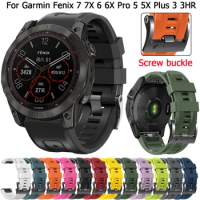 22 26mm Quick Fit Silicone Band For Garmin Fenix 7 7X 6 6X Pro 5 5X Plus 3 3HR Strap Official Screw Buckle Smart Watch Wristband
