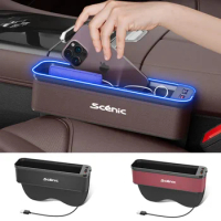 Car Interior LED 7-Color Atmosphere Light Sewn Chair Storage Box For Renault Scenic Auto Universal USB Storage Box Accessories
