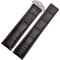 For TAG Heuer Calera leather watchband Black red line crocodile leather Men's watch strap accessories 20mm 22mm for Smart watch