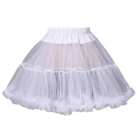 Women Girls Ruffled Short Petticoat Solid White Color Fluffy Bubble Tutu Skirt Puffy Half Slip Prom Crinoline Underskirt No Hoop