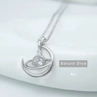 MNLSaturn Diva สร้อยคอ จี้รูปดาวเสาร์ เครื่องประดับแฟชั่น ผู้หญิง เงินแท้925 ไม่ลอกดำ มินิมอล เกาหลี