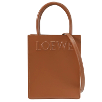 【LOEWE 羅威】Standard A5 簡約經典立體LOGO小牛皮紙袋造型手提袋兩用包(棕)