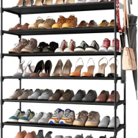 Kitsure 9-Tier Tall Shoe Rack for Closet - Shoe Organizer with Hook Rack, Large-Capacity of 36-45 Pairs, Shoe Shelf for Entryway