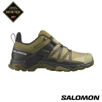 官方直營 Salomon 男 X ULTRA 4 Goretex 低筒登山鞋 岩綠/橄欖綠/黑