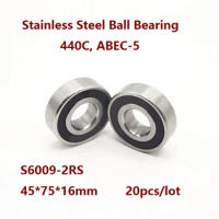 20pcs/lot S6009-2RS S6009RS S6009 2RS RS 45x75x16mm Double Rubber cover ABEC-5 Stainless steel Deep Groove Ball bearing