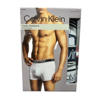 【Calvin Klein 凱文克萊】CK 平口四角內褲 男式低腰 開襟 彈性材質 舒適(海軍藍+灰+黑色 3件組盒裝)