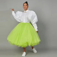 Green Puffy Tutu Skirt For Wedding Party Custom Made Latered Extra Fluffy Women Fashion Tulle Skirts Elastic Waist Formal