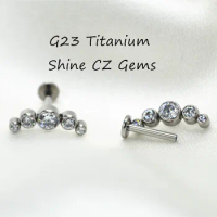 10pcs Body Jewelry 16G All G23 Titanium Clear CZ 5 Gems Lip Labret Bar Ear Helix Tragus Rook Bar Piercing Jewelry Sliver/Gold
