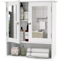 Medicine Cabinet, Medicine Cabinets for Bathroom with Mirror 2 Doors 3 Open Shelf, Bathroom Cabinet Wall Mounted Wooden Storage