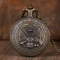 Vintage Bronze Unite States of America Army Design Quartz Pocket Watch Necklace Pendant Quartz Fob Watch Mens Kids Gifts