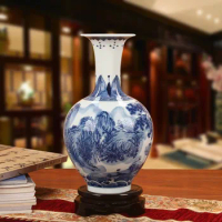 Jingdezhen Ceramic Vase Chinese Antique Hand Painted Blue And White Flower Vase Classical Collection Ornament Decoration vase