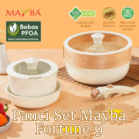 Panci Set MAYBA Fortune 9PCS Handle Lepas Granite Anti Lengket Wok 26 Fry 20 Sauce 18 + Steamer & Si