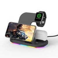 3in1 Wireless Fast Charger For Samsung Apple Mobile Watch Headset Galaxy Gear Phones Charging Station With Night Light
