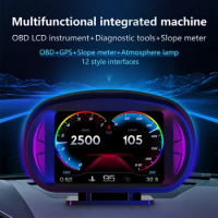 Car Head Up Display Overspeed Alarm Security Alarm P2 HUD OBD2 GPS Speedometer Slope Tilt Meter For Hyundai Kia Nissan Toyota