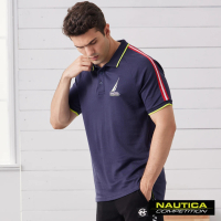 【NAUTICA】COMPETITION男裝雙肩撞色短袖POLO衫(深藍)