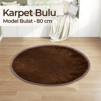 Karpet Bulu Model Bulat 80 CM - Brown
