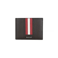 【BALLY】TEVYE銀色金屬LOGO紅白條紋粒面牛皮6卡短夾(咖啡)