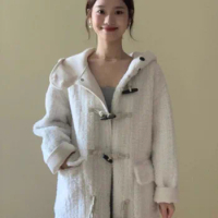 Cow Horn Buckle Long Wool Fur Integrated Coat for Women's Winter 2023 Hooded Japanese Loose Imitation Fur Coat Female Clothing