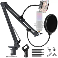 Boom Arm for hyperx quadcast,Mic Stand Adjustable Heavy Duty Gaming Microphone Suspension Boom Scissor Arm Stand with Pop Filter
