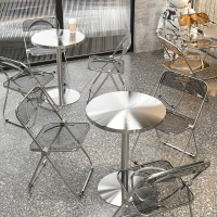 工業風椅子咖啡奶茶店不銹鋼圓桌網紅餐廳桌子商用餐桌椅組合食堂