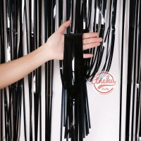 tirai foil hitam / backdrop hitam / foil fringe curtain / background dekorasi pesta