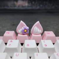ECHOME Rabbit Ears Keycaps Cartoon Pink Keyboard Cap OEM Custom Artisan Cute Key Caps Mechanical Keyboard Game Accessories Gift