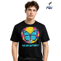 FQU Kupu-Kupu Bunga Estetik Kaos Kupu-Kupu Fit Longgar Klasik Hadiah untuk Keluarga Kaos Pria Katun