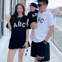 kaos keluarga ABC couple family anak dan bagus lengan pendek kapel murah atasan huruf baju ibu ayah 