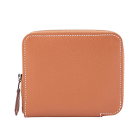 HERMES 愛馬仕 Evercolor皮革SILK in Wallet 絲巾短夾(GOLD棕色/海軍藍)