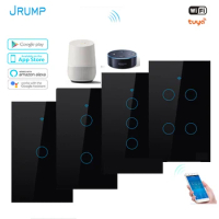 JRUMP US standard WIFI smart switch touch wall switches Work Alexa Echo Google Home WIFI switch, without neutral wire