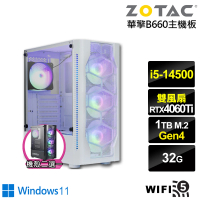 【NVIDIA】i5十四核GeForce RTX 4060TI Win11{滄狼伯爵W}電競電腦(i5-14500/華擎B660/32G/1TB/WIFI)