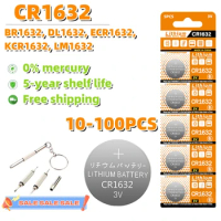 10-100PCS 3V CR1632 Battery CR 1632 Lithium Battery DL1632 BR1632 KCR1632 ECR1632 For Car Remote Control Watch Button Coin Cells