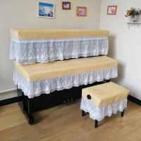 Elegant Lace Piano Cover 3PCS Set Three Pieces Quilted Cotton Dustproof Piano Cloth Beautiful Home Decoration Piano Bench Cover