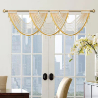 1pc Pure Color Thin Transparent Wave Valance,Rod Pocket,Simple and Fashionable Style Curtain Valance for the Window,Door Decor