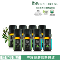 【Bonnie House 植享家】雙有機認證精油超值組(茶樹精油5ml*5+薄荷精油5ml*3)