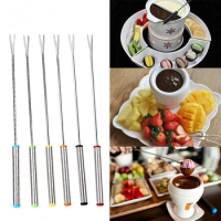 6Pcs/set Stainless Steel Chocolate Fork Cheese Pot Hot Forks Cheese Fruit Dessert Fork Fondue Fusion Skewer Kitchen Food Tools