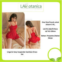 Lingerie Set Dress Ketat Tali Suspender Backless Wanita Baju Tidur Kostum
