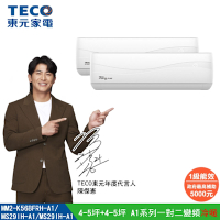 【陳傑憲代言TECO東元】4-5坪+4-5坪 A1系列一對二變頻冷暖分離式冷氣空調 MM2-K56BFRH-A1/MS29IH-A1/MS29IH-A1
