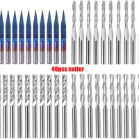 3.175mm End Mill Bits 40 Pieces CNC Router Bits Cutter Cutting Milling Tool Mini PCB End Mill Carbide Rout CNC End Mill Set